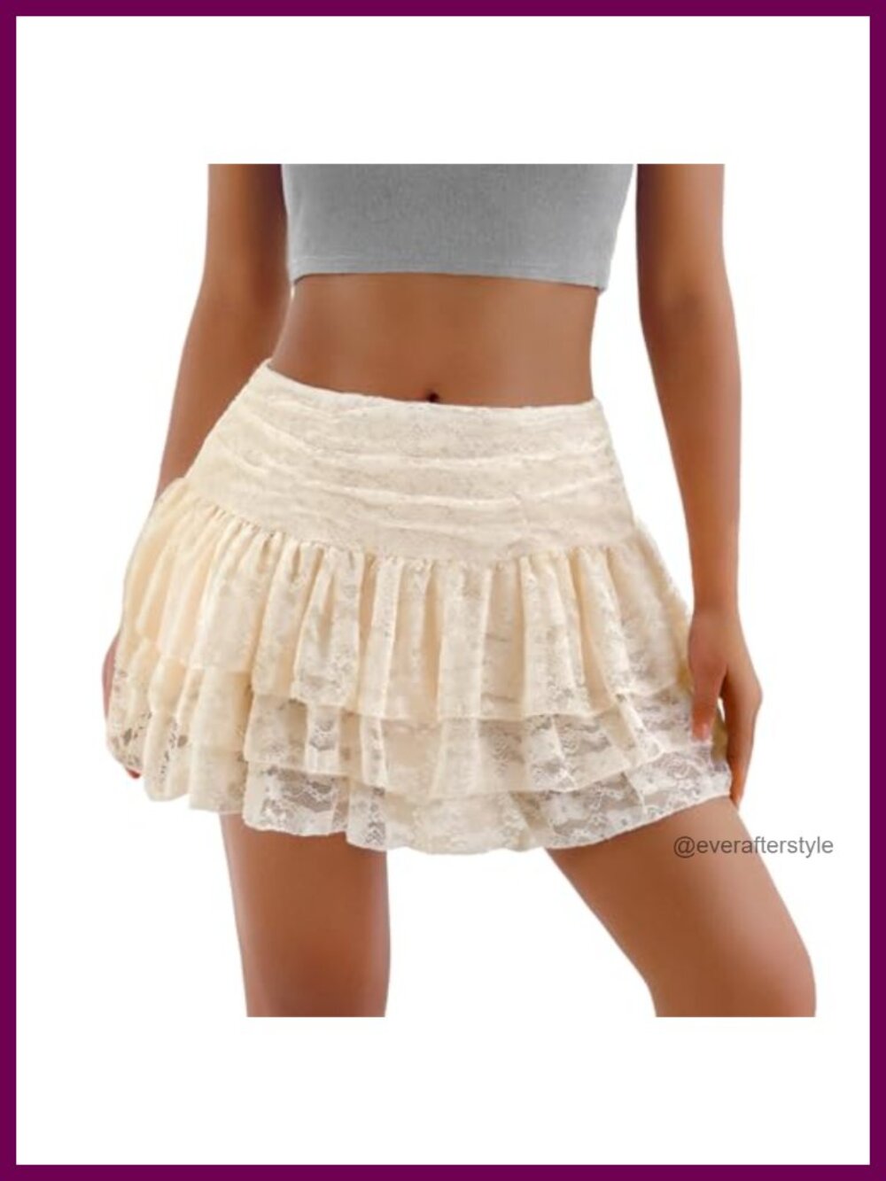 Lace Mini Skirt with Shorts Mesh Layered Ruffle A-Line Skort